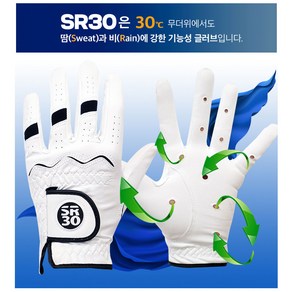 SR30 남성용 골프장갑 왼손용 특허 국산 통풍형 여름 우천시 땀 극세사 motobin, 화이트/블랙, 1개