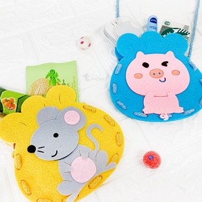 토단(TD) 펠트 십이지신 복주머니 만들기 5인세트 DIY 부직포꾸미기 부직포가방 만들기세트, 해(돼지), 펠트 십이지신 복주머니 만들기_5인세트