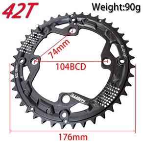 104/64 BCD 자전거 체인링 산악자전거 크랭크셋 체인휠 부품 22T 24T 32T 42T 44T MTB 트리플 9S 10S, 42T Alloy, 1개