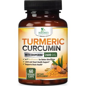 Tumeic Cucumin Supplement with BioPeine 95% Cu BioPeine 95% 커큐미노이드 2600mg이 함유된 심황 커큐민 보충제 최고의, 1개, 60정