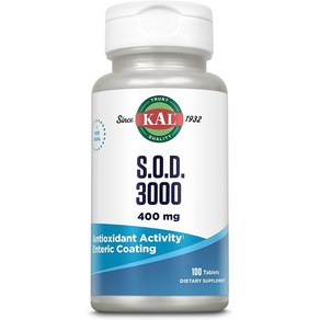 KAL SOD 3000 항산화 보충제 400mg SOD(과산화물 제거효소) 쇠고기 간 공급원 슈퍼 항산화제 지원 최대 동화작용을 위해 장용 코팅, 1개, 100정