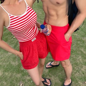 [자체제작 남여개별] 비바럽 수영복 비키니 시밀러 스윔팬츠 반바지 비치웨어 SW20086F, 여성-레드 세트/S[44-55]