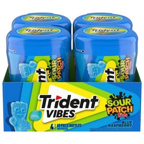 Tident Vibes SOUR PATCH 블루 라즈베리 무설탕 껌 4병 40피스, 4개