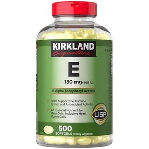 Kikland Vitamin E 180mg 400 IU Pe Seving 1-Pack of 500 Softgels, Kikland Vitamin E 180mg 400 I, 1개, 500정