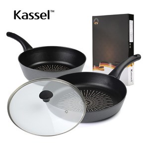 [Kassel] 카셀 쿡라이트 플러스(Cook Right Plus) 인덕션 프라이팬 3종 A 세트(프라이팬 28cm+궁중팬28cm +유리뚜껑 28cm ), 1개