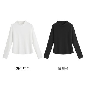 POMTOR 1+1(2장세트)가을 겨울 슬림 스판 티셔츠 여성 하이넥 이너 상의 긴팔티 빅 사이즈 L-5XL