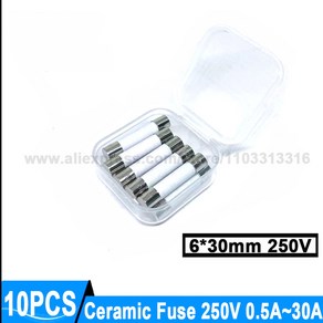 [툴스피어] 세라믹 퓨즈 퀵 브레이크 6x30mm 250V 0 5A 1A 1 5A 2A 3A 4A 5A 6A 7A 8A 10A 12A 15A 16A 20A 25A 30A 10, 10Pcs, 250V F8A, 1개