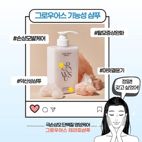 [본사정품] 그로우어스 데미지 테라피 샴푸 약산성 탈모증상완화 손상모발케어 윤기나는 머릿결 미용실샴푸 핑크솔트 바다콜라겐, 1개, 500ml