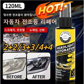 2+2/3+3/4+4 자동차 전조등 리페어 스프레이 120ML 스크래치/노란색/산화등 점등 리페어 램프를 한 번 뿌리고 닦는 빠른 리뉴얼 리페어, 1개