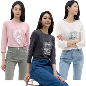 [지센] 린넨 프린트 7부 티셔츠 LCTSN321_[3컬러]