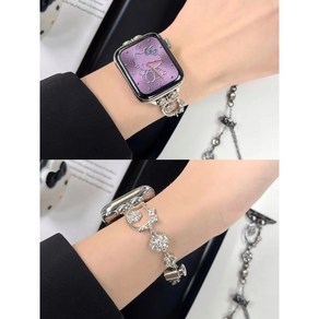 큐빅 키티 메탈 애플워치 스트랩 유니크 팔찌 시계줄 우정템, 로즈골드, 44mm[iwatch4/5/6/SE], 1개