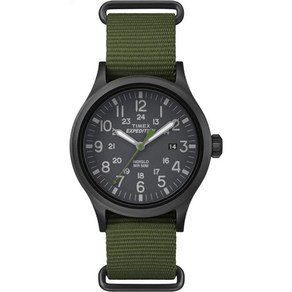 Timex 익스페디션 스카우트 남성용 손목시계 40mm 내츄럴 탠 가죽 스트랩 TWC001200, 그린/블랙/블랙