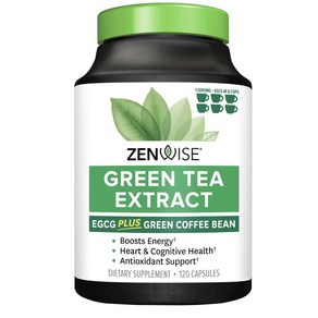 Zenwise Geen Tea Extact with EGCG & Vitamin C - EGCG 및 비타민 C가 함유된 Zenwise 녹차 추출물 - 항산화제 및 면역 보충제, 1개, 120정