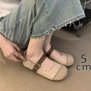 브라운 스웨이드 키높이 메리제인 속굽 단화 5cm 발레슈즈 플랫 로퍼