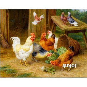 푸아이 보석십자수 캔버스형 o 패브릭형 마당 나온 닭 40x50cm 3D 원형비즈 풍경 명화, 패브릭형 일반도안, 1개