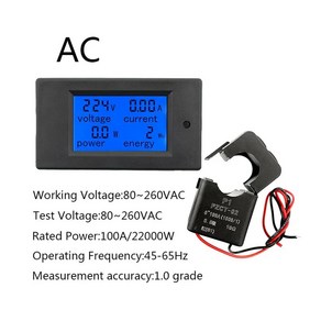 정확한 전압계 전류계 KWh 와트 에너지 미터 전압 전류 전력 모니터 테스터 전기 전력계 100A 20A AC 80 260V, [02] 100A Mete NCT Coil, 1개