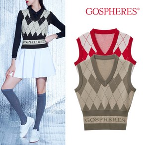 고스피어 GOSPHERES WOMAN ARGYLE KNIT CROP VEST_PW2WVS42