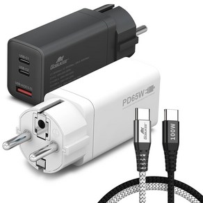 고부기 65W pd 접지형 PPS 3포트 C타입 USB 초 고속 핸드폰 멀티 미니 충전기 어댑터, 블랙+100w 1.8m 블랙 케이블, 1개