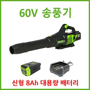 그린웍스 60v 무선 송풍기 충전 송풍기 낙엽청소기, 센택4 본체+고속충전기+8ah배터리1개, 1개