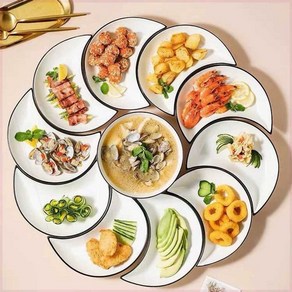 AIRASI 월남쌈 그릇 반달모양 접시 구절판 반찬 플레이팅 분할, 9인치 접시 5개, 1개