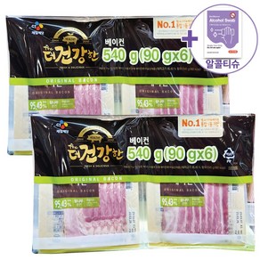 코스트코 트레이더스 CJ 더건강한 베이컨 90G X 6 X 2 [아이스박스] + 더메이런알콜티슈, 2개, 540g