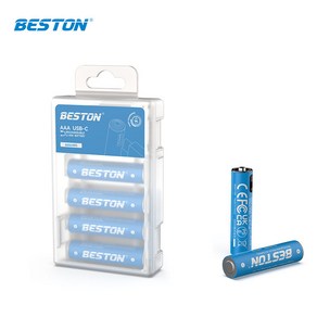 BESTON 소매드 USB C타입 충전식 리튬이온 AA 배터리 4p + 케이블 + 케이스 세트, AAA