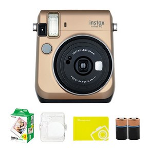 인스탁스 미니70 즉석카메라 골드 instaxmini70 + 필름 2p + 전용케이스 투명 + 오리진 미니앨범 랜덤발송 + CR2 건전지 2p 세트, ks인증 INSTAXmini70, 1세트