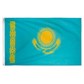 DANF Kazakhstan Flag 3x5 Foot Polyeste Kazakh Nat DANF 카자흐스탄 국기 3x5 발 폴리에스테르 카자흐스탄 국기 황동 고리가 있는 폴리에, 1개, Blue, Yellow