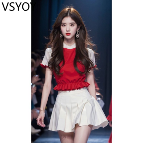 vsyoy 여름 새로운 Saltable Sweet Wea 부드러운 스타일 탑 달콤한 신선한 스커트 투피스 여성용 세트