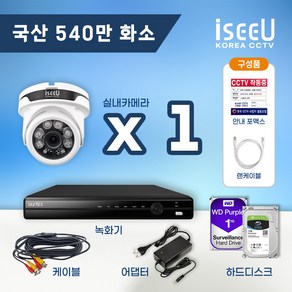 iseeU 국산 CCTV 세트 540만화소 고화질 실내 실외 자가설치, 1. 실내카메라1대+어댑터+CCTV케이블1개, 2. CCTV전용 하드디스크 1TB, 1개