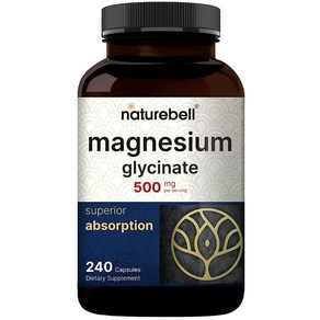 191975 구연산 마그네슘 2팩 500mg 480캡슐 / 필수 미네랄 프리 글루텐 없음, Magnesium Glycinate 500mg, 240 Count (Pack of 1), 2개, 240정