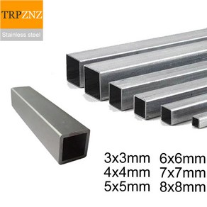 304 스테인리스강 소형 사각형 튜브 파이프 강철 막대 작은 직경 3x3 4x4 5x5 6x6 7x7 8x8, 1개