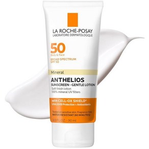 라 로슈포세이 앙텔리오스 미네랄 자외선 차단제 SPF 50 순한 로션  넓은 스펙트럼 항산화제 얼굴 및 바디 이산화티타늄 산화아연 옥시벤존 프리 오일, 90ml, 4개