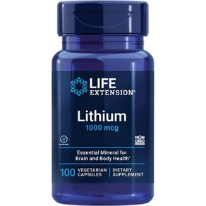 Life Extension 수명 연장 리튬 1000mcg 뇌 장수 매일 비GMO 100 카운트, Lithium, 1개, 100정