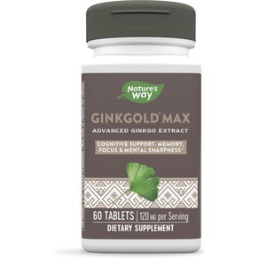 Natue's Way Ginkgold Max Advanced 추출물 기억력 집중력 정신적 예리함을 지원합니다* 60정, 1개