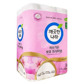 깨끗한나라 허브가든 벚꽃 27m 3겹 30롤 롤휴지 _ 74499EA, 30개, 30개입