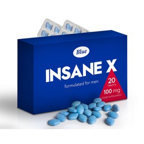 MAPEinc 영국직배 INSANE X 남성용 블루 엘리트 100mg 강화된 근력 견고하고 지속적인 성능 천연 허브 에너지 및 남성 강화 보충제, 1개, 20정