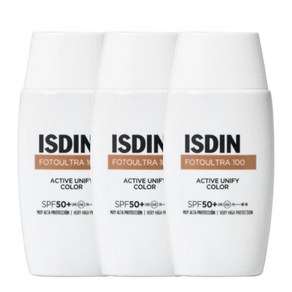 ISDIN 이스딘 포토 울트라 100 액티브 유니파이 컬러 SPF 50+ 선스크린 선크림, 3개, 50ml