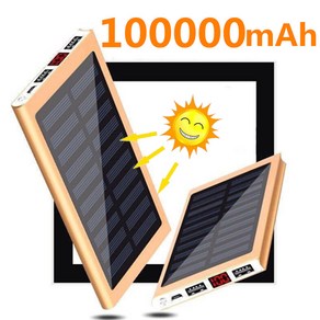 ARTECK®100000mAh 보조배터리 LCD 디스플레이 태양광 보조배터리 이동전원 초박형 폴리머, 랜덤 컬러