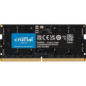 Cucial RAM 32GB 키트 (2x16GB) DDR5 4800MHz CL40 노트북 메모리 CT2K16G48C40S5., 16GB, 1개