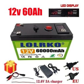 2024 업그레이드된 LiFePO4 리튬 배터리 12V 120Ah 휴대용 충전식 배터리 내장 5V 21A USB 전원 디스플레이 포트 충전, 2) 12v 60Ah