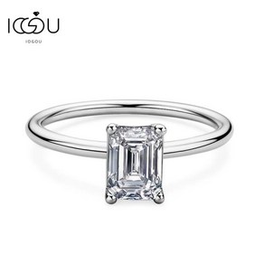 모이사나이트반지 IOGOU 솔리테어 에메랄드 컷 모이사나이트 반지 D-E 색상 5x7mm 1.0ct 스털링 실버 약혼 약속 기념일 반지