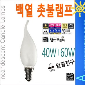 촛불램프 소형 미니전구 샹들리에전구, 40W (은은한 밝기), E17 (소켓지름 약 17mm), 투명유리, 1개