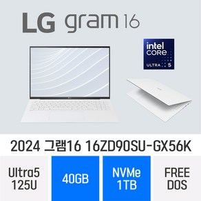 [당일출고] LG전자 2024 그램16 16ZD90SU-GX56K - 최신형 가성비 업무용 노트북, Fee DOS, 40GB, 1TB, 스노우 화이트