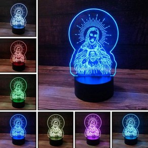 Holiday Depot 3D Jesus Saced Heat Desk Light 7 Colo LED Base Lamp with USB Battey and a Touch