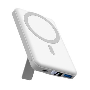 AOGUERBE 맥세이프 보조배터리 초경량 10000mAh 15W 무선 충전 USB-C 유선 충전 22.5W PD 고속 충전 기내 휴대 폴딩 거치대 보조배터리, 화이트, KT-D001