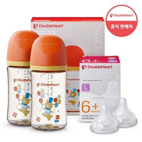 더블하트 모유실감3세대 젖병 트윈팩+젖꼭지2입+물티슈, 1개, 240ml, 서커스베어(L 2입)