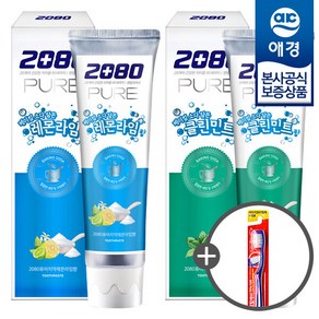 [애경] 2080 베이킹소다 퓨어 치약 120g x6개 +칫솔1입 증정, 레몬라임 치약 120g x6개, 6개