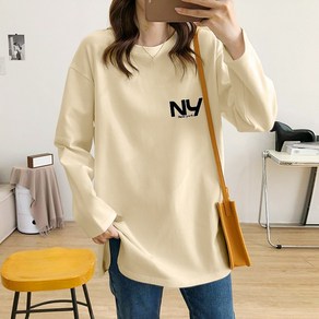 스타일아유 NY 레터링 프린트 루즈한 빅사이즈 오버핏 코튼 데일리 긴팔 티셔츠 TS2083