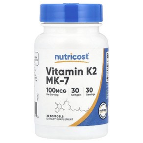 뉴트리코스트 비타민K2 MK7 100mcg 30소프트젤 메나퀴논 VitaminK2, 30정